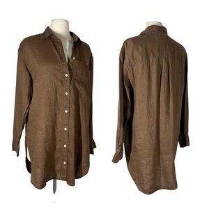 GAP 100% Linen Brown Button Down Shirt Size Medium